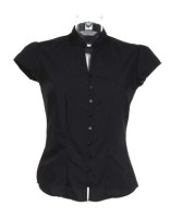 Tailored Fit Poplin Contintental Blouse Mandarin Collar Cap Sleeve