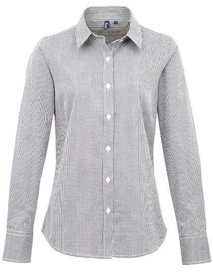 Ladies` Microcheck (Gingham) Long Sleeve Cotton Shirt