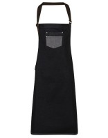 Division Waxed Look Denim Bib Apron With Faux Leather