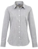 Ladies` Microcheck (Gingham) Long Sleeve Cotton Shirt