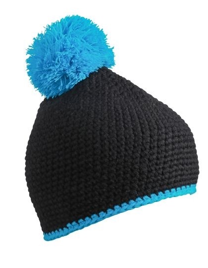 Pompon Hat with Contrast Stripe